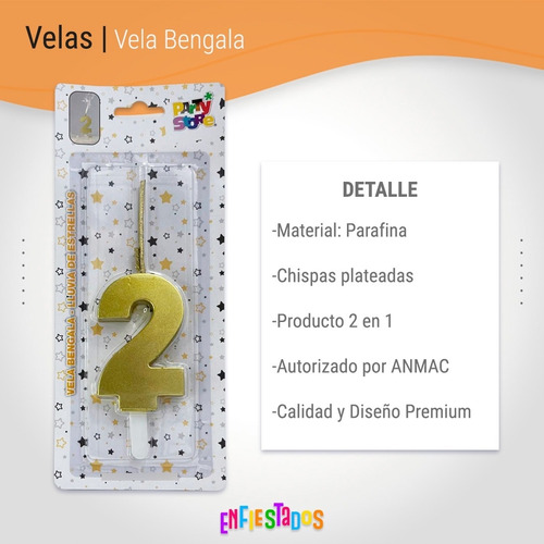Vela Bengala Numero Chispas Plateadas Torta Cumpleaños Num 2