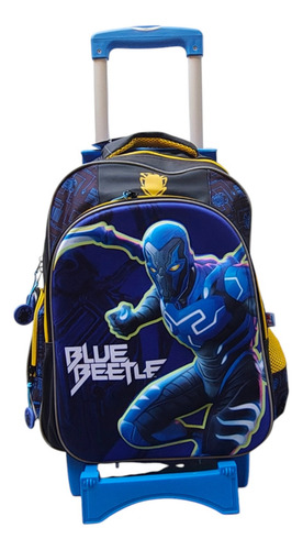 Mochila Primaria Con Carro Blue Beetle 3d Brilla Fotorama Azul 3d Neon