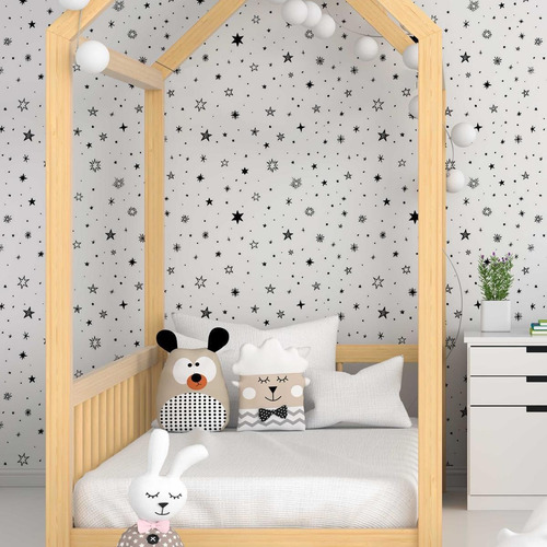 Imagem 5 de 6 de Papel De Parede Adesivo Estrelas Preto E Branco N05065