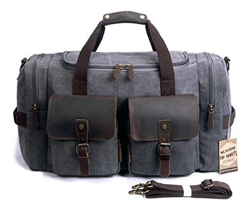 Suvom Bolso De Lona De Lona De Cuero Bolso De Viaje De Fin D