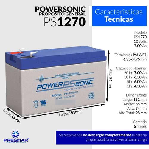 Bateria Gel Powersonic 12v 7ah 7a Sistemas De Alarma