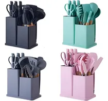 Comprar Kit 19 Utensílios De Cozinha Silicone Cabo Madeira Jogo Faca Cor Cinza