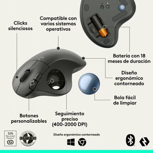 Logitech Ergo M575s Mouse Inalámbrico Con Trackball, Mouse