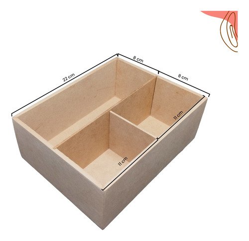Caixa Em Mdf Cru 22x17x8 Com 3 Divisórias Presente Artesanal