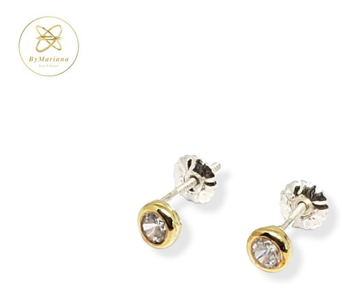 Aros Plata Y Oro Mini Susanito A Rosca Con Cubic Blanco