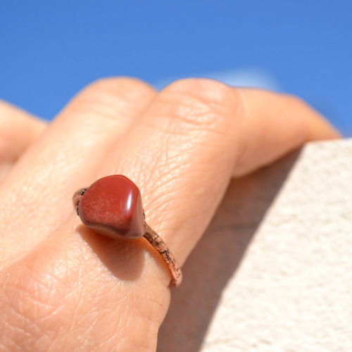 Anillo Solitario Jaspe Rojo, Cobre, Piedra Natural