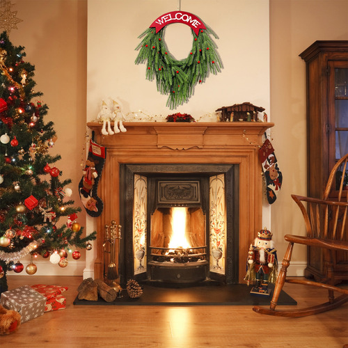 Decoración Navideña Con Forma De Corona De Pino Redonda Para