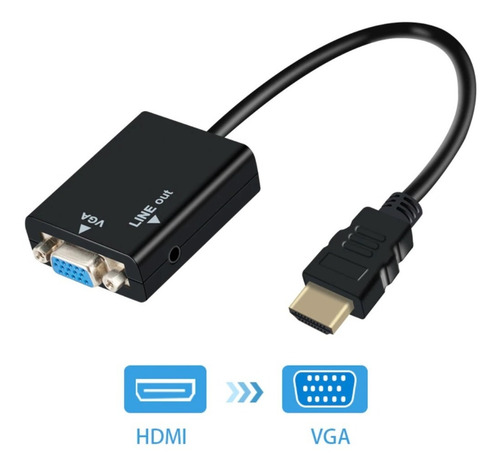 Imagen 2 de 2 de Conversor Adaptador Hdmi A Vga Con Audio 1080 Full Hd