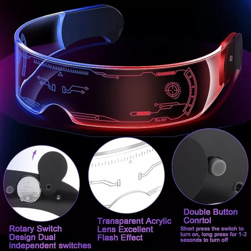7 Colores Lentes Led Fiesta Gafas Cyberpunk Led Luminosa 2pz