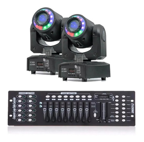 2 Moving Head Spot Led 60w 8 Cores Fita De Led + Mesa Dmx 110V/220V