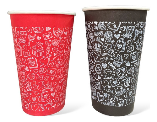 Vaso De Papel Encerado Color Rojo 16oz - San Valentin 50 Pz