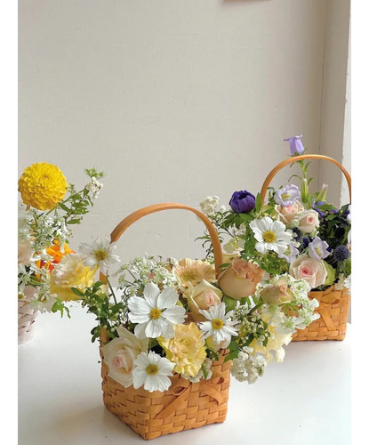 Zl Cesta Portátil Tejida A Mano Con Lazo De Flores, Regalo