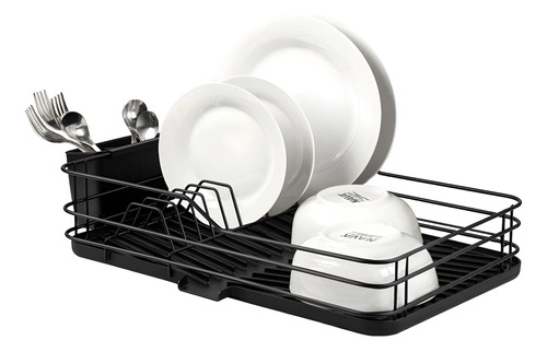 Seca Platos Escurridor C/bandeja Y Drenaje Metal Negro 13380