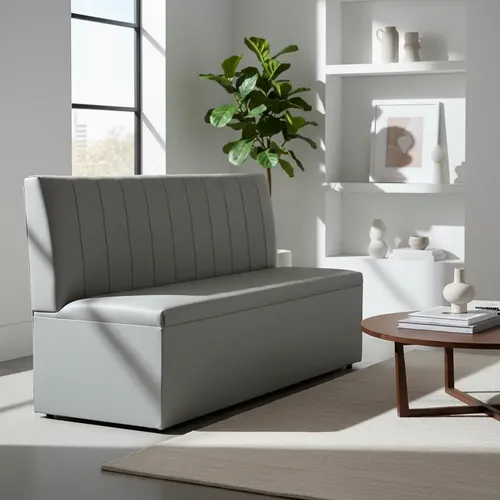 Sofá Booth 1.10m 2 Lugares Cinza Costuras Verticais | Parcelamento