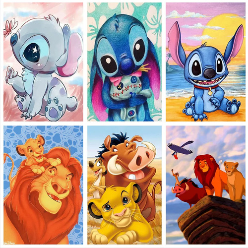 6 Set Pintura De Diamantes Animados Lilo Stitch Nani 40x30