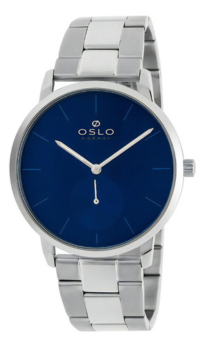 Relógio Masculino Oslo Prata E Azul Clássico Ombsssvd0001 Cor da correia Prateado Cor do bisel Prateado