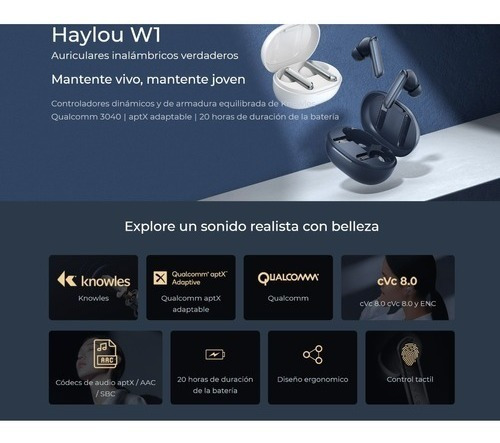 Imagen 9 de 9 de Auriculares Inalámbricos Haylou W1 T60 Azul Qualcomm Aptx