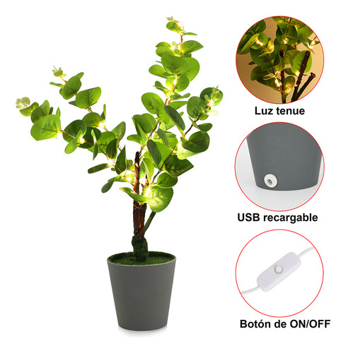 Lámpara De Noche En Forma De Planta Artificial Con Maceta