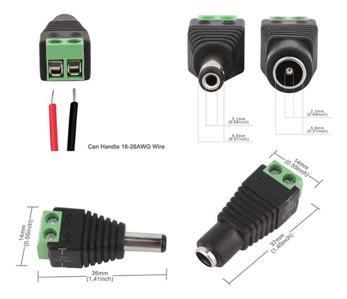 Conector Corriente Macho Y Hembra Camaras Cctv Fhd Kit 100pz