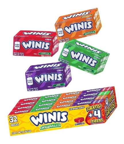 Winis Chicloso Minis Originales Caramelo Suave Dulce 32 Pz