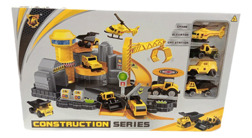 Set Juego Pista Construcción Elevador, Grua, + 4 Vehículos