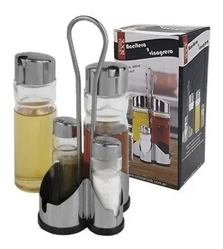 Imagen 3 de 4 de Set X4 Salero Pimentero Aceitero Vinagrero Base Acero Inox.