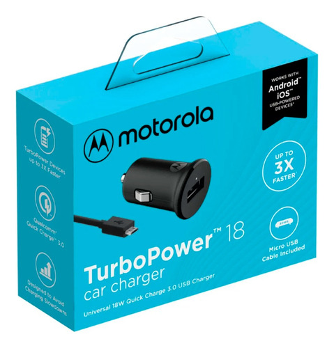 Cargador Motorola Meg-sjv100 Micro-usb De Auto Con Cable Carga De Auto Negro