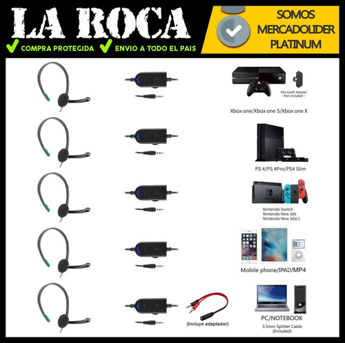 Imagen 6 de 10 de Auricular Gamer Microfono Call Center Xbox Pc Ps4 Cuotas