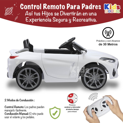 Kids House Carro Blanco Para Niños Montable Infantil Dash, con Luz, Música USB MP3, Educación Temprana, Batería Dual, Diseño Compacto y Seguro, Ideal para Aprender Jugando
