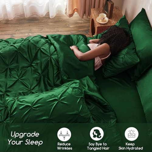Edredón Seda Matrimonial 8 Pzs Juego Ropa Cama Verde Oscuro