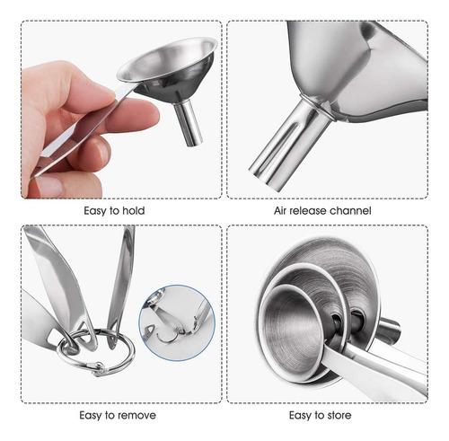Juego De Embudo De Cocina 3 En 1, Embudo De Acero Inoxidable
