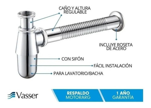 Imagen 3 de 10 de Flexible De Descarga 1 1/4 32 Mm Lavatorio Con Sifon Vasser