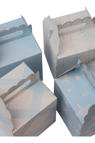 Cajita Cubo/tiendita Pastel-candy Bar-regalitos-9*9*11-x 10 Celeste Estrellas