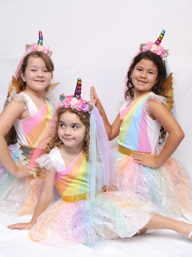 Imagem 8 de 10 de Vestido Fantasia Unicórnio P/ Festa Infantil + Chifre + Asas