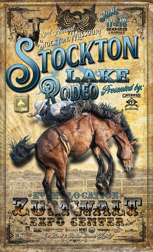 Poster Cowboy Vintage Stockton Rodeo 30x50cm - Plastificado