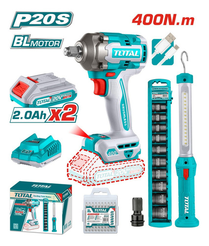 Chave Impacto 20v 1/2 Com 2 Baterias 2ah Total Combo Azul-celeste 50/60hz