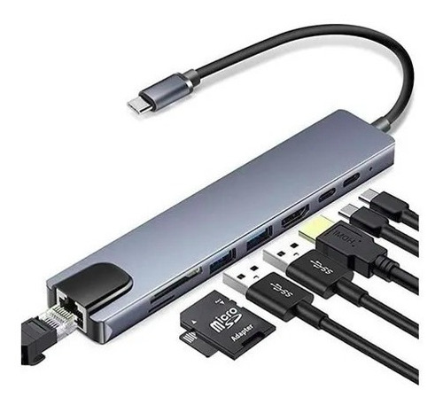 Hub Tipo C 8 En 1 Usb 3.0 Hdmi 4k Rj45 Sd Thunderbolt 3 Dp