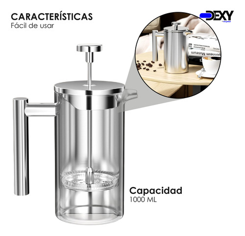 Cafetera Prensa Francesa De Acero Inoxidable 1000ml Café Té