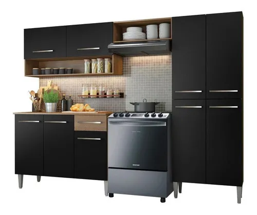 comprar Mueble de Cocina Madesa Emilly Pop 229cm Marrón Negro
