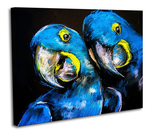 Cuadro Lienzo Canvas 70x130cm Guacamayas Azules Al Oleo