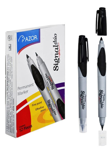 Marcador Permanente Signal Doble Punta C/12 Piezas Negro