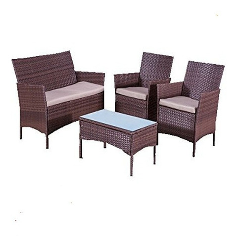 Juego Jardin Terraza Exterior Mesa Sillones Rattan 4 Pers