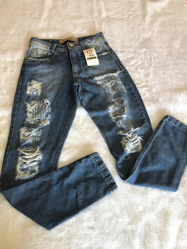 Imagem 1 de 2 de Calça Jeans Feminina Rasgada Cintura Alta Moda Blogueira
