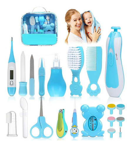 20pcs Kit De Cuidado De Bebe Higiene Termómetros Uñas Azul