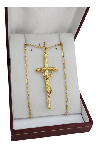 Cristo En Cruz Inri Crucifijo Collar Hombre Enchapado Oro 