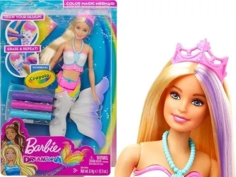 Original barbie dreamtopia crayola sereia barbie boneca brinquedos