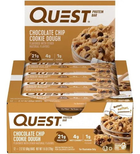Quest Bar 12un - Quest Nutrition Sabor Chocolate Chip Cookies