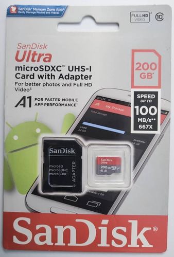 Memoria Micro Sd Sandisk 200gb Ultra Tablet 100mbps Clase 10