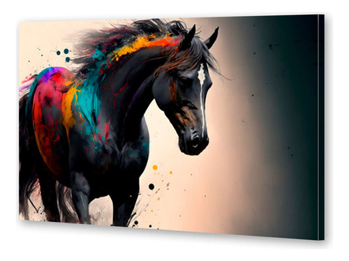 Cuadro 60x90cm Caballo Multicolor Fondo Negro