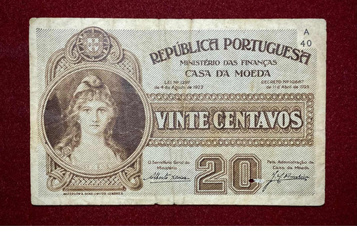 Billete 20 Centavos Portugal 1925 Pick 102 Waterlow & Sons